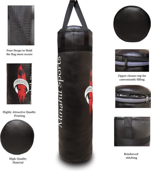 Heavy Punching Bag for Home and Gym | Muay Thai, Kickboxing, MMA, Karate, Taekwondo, Boxing, Fighting, Punching, Combat Training | Synthetic Leather Unfilled - Image 9