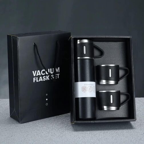 Insulated Stainless Steel Sport Vacuum Flask Set with Two Cups - Keeps Hot or Cold - Perfect for Tea - a 500ml Gift Box - Image 2