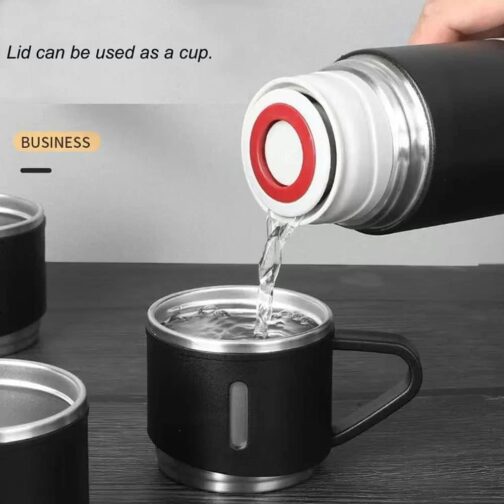 Insulated Stainless Steel Sport Vacuum Flask Set with Two Cups - Keeps Hot or Cold - Perfect for Tea - a 500ml Gift Box - Image 3
