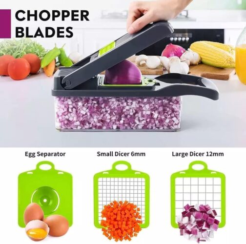 11 in 1 Multifunctional Food, Vegetable Chopper, Pro Onion, Veggie Chopper With 8 Blades, Carrot and Garlic Chopper, Kitchen Vegetable Slicer Dicer Cutter, With Container - Image 9