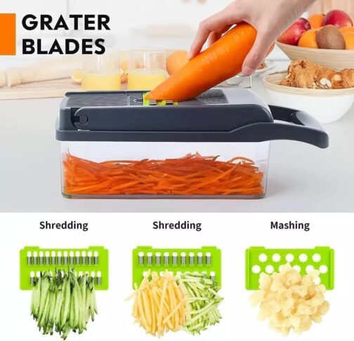 11 in 1 Multifunctional Food, Vegetable Chopper, Pro Onion, Veggie Chopper With 8 Blades, Carrot and Garlic Chopper, Kitchen Vegetable Slicer Dicer Cutter, With Container - Image 7