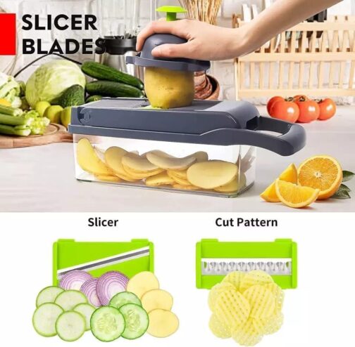 11 in 1 Multifunctional Food, Vegetable Chopper, Pro Onion, Veggie Chopper With 8 Blades, Carrot and Garlic Chopper, Kitchen Vegetable Slicer Dicer Cutter, With Container - Image 8