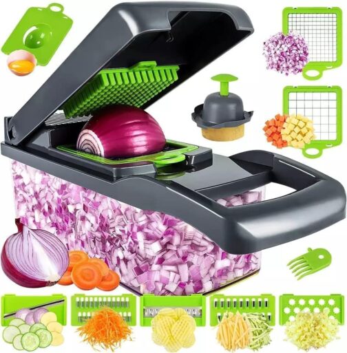 11 in 1 Multifunctional Food, Vegetable Chopper, Pro Onion, Veggie Chopper With 8 Blades, Carrot and Garlic Chopper, Kitchen Vegetable Slicer Dicer Cutter, With Container