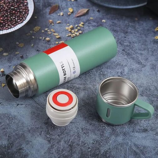 Insulated Stainless Steel Sport Vacuum Flask Set with Two Cups - Keeps Hot or Cold - Perfect for Tea - a 500ml Gift Box - Image 10